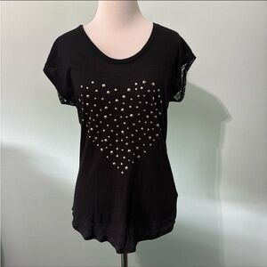 Express black short sleeve studded heart shirt